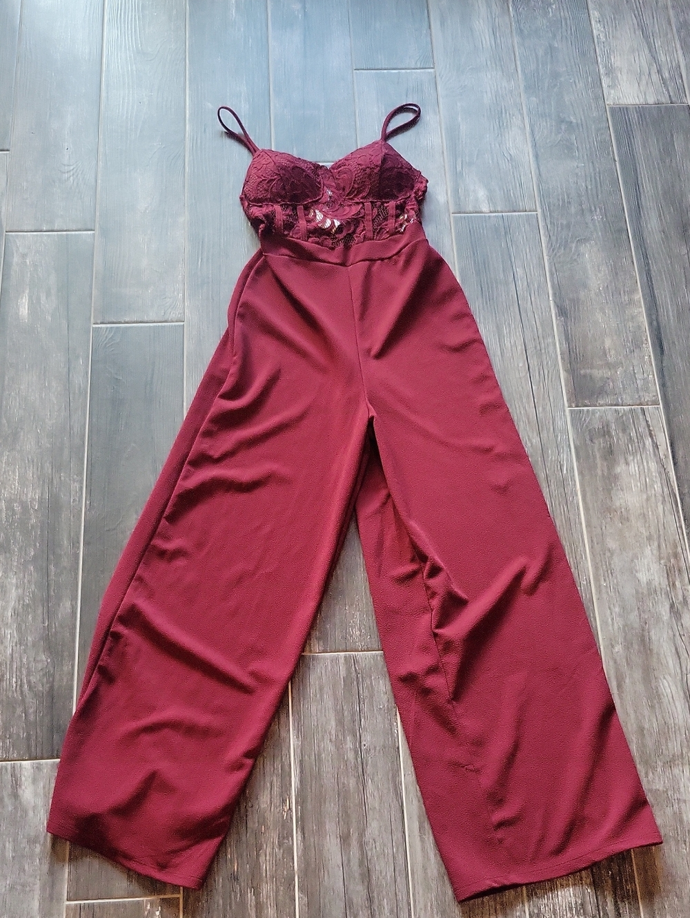 Almost Famous Lace Bodice Wide-Leg Jumpsuit - Burgundy